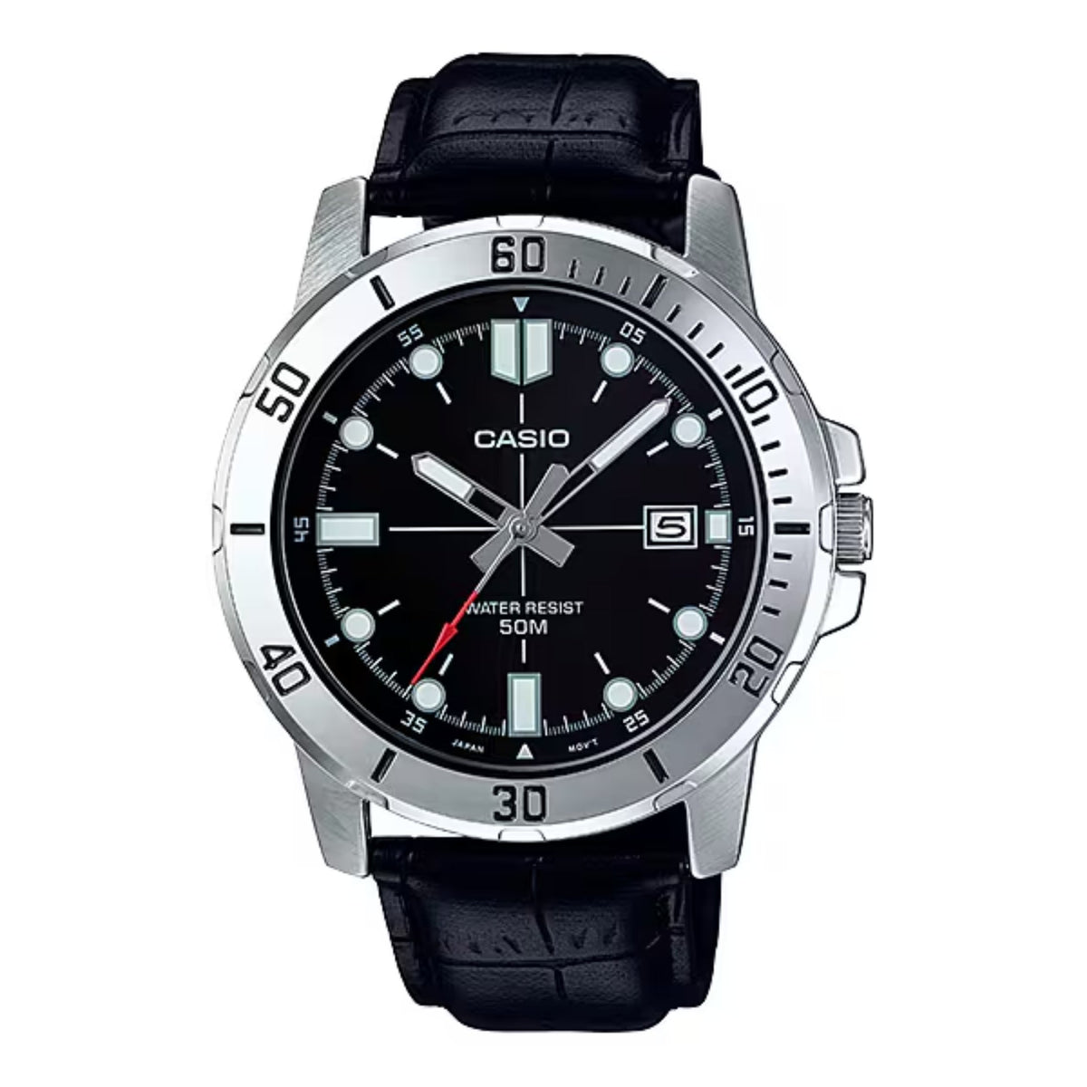 Casio MenÕs Black Dial Sport Analog Watch with Leather Strap - MTP-VD01L-1EVUDF