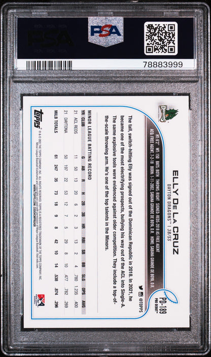 Graded 2022 Topps Pro Debut Elly De La Cruz #PD189 Rookie RC Baseball Card PSA 10 Gem Mint