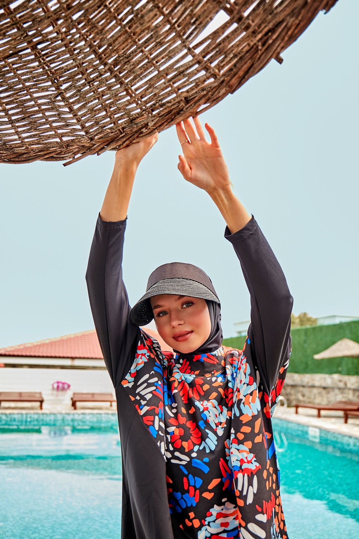 Woven Black Burkini Modest Swimwear M2313