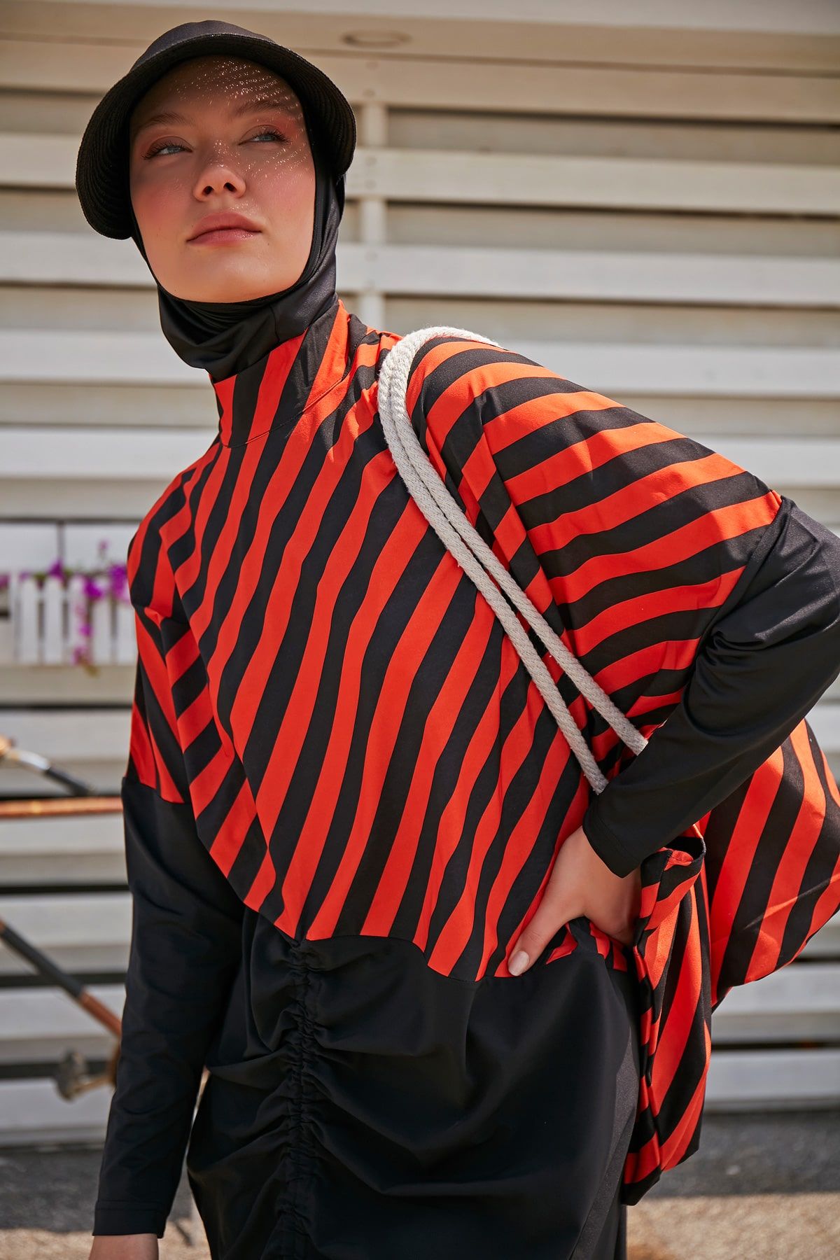 Woven Black Burkini Modest Swimwear M2307