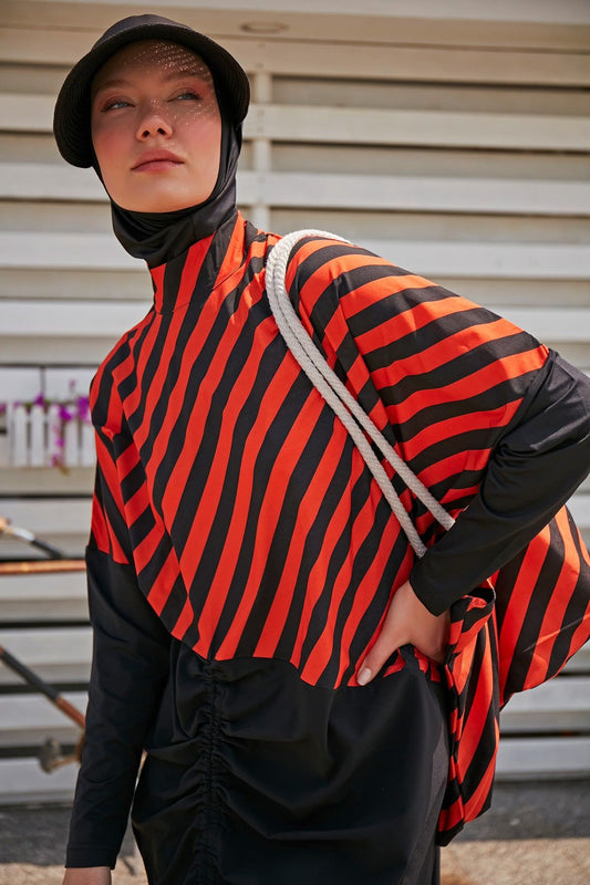 Woven Black Burkini Modest Swimwear M2307
