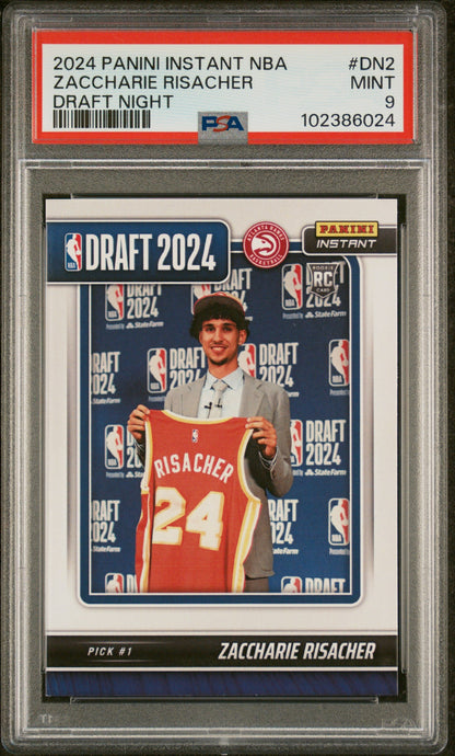 Graded 2024 Panini Instant NBA Zaccharie Risacher #DN2 Draft Night Rookie RC Basketball Card PSA 9 Mint