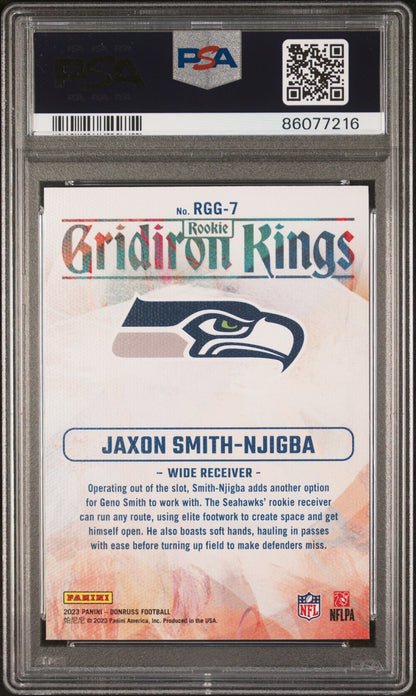 Graded 2023 Panini Donruss Jaxon Smith-Njigba #RGG7 Rookie Gridiron Kings Rookie RC Football Card PSA 10 Gem Mint