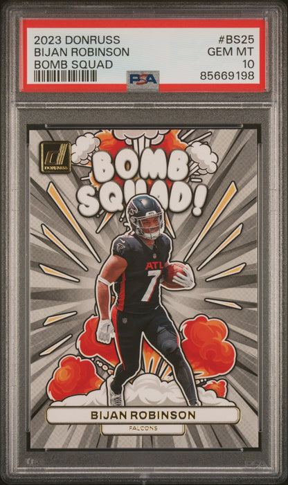 Graded 2023 Panini Donruss Bijan Robinson #BS25 Bomb Squad Rookie RC Football Card PSA 10 Gem Mint