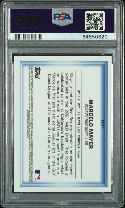 Graded 2022 Topps Bowman Marcelo Mayer #B3D4 Chrome Bowman in 3-D! Rookie RC Baseball Card PSA 10 Gem Mint