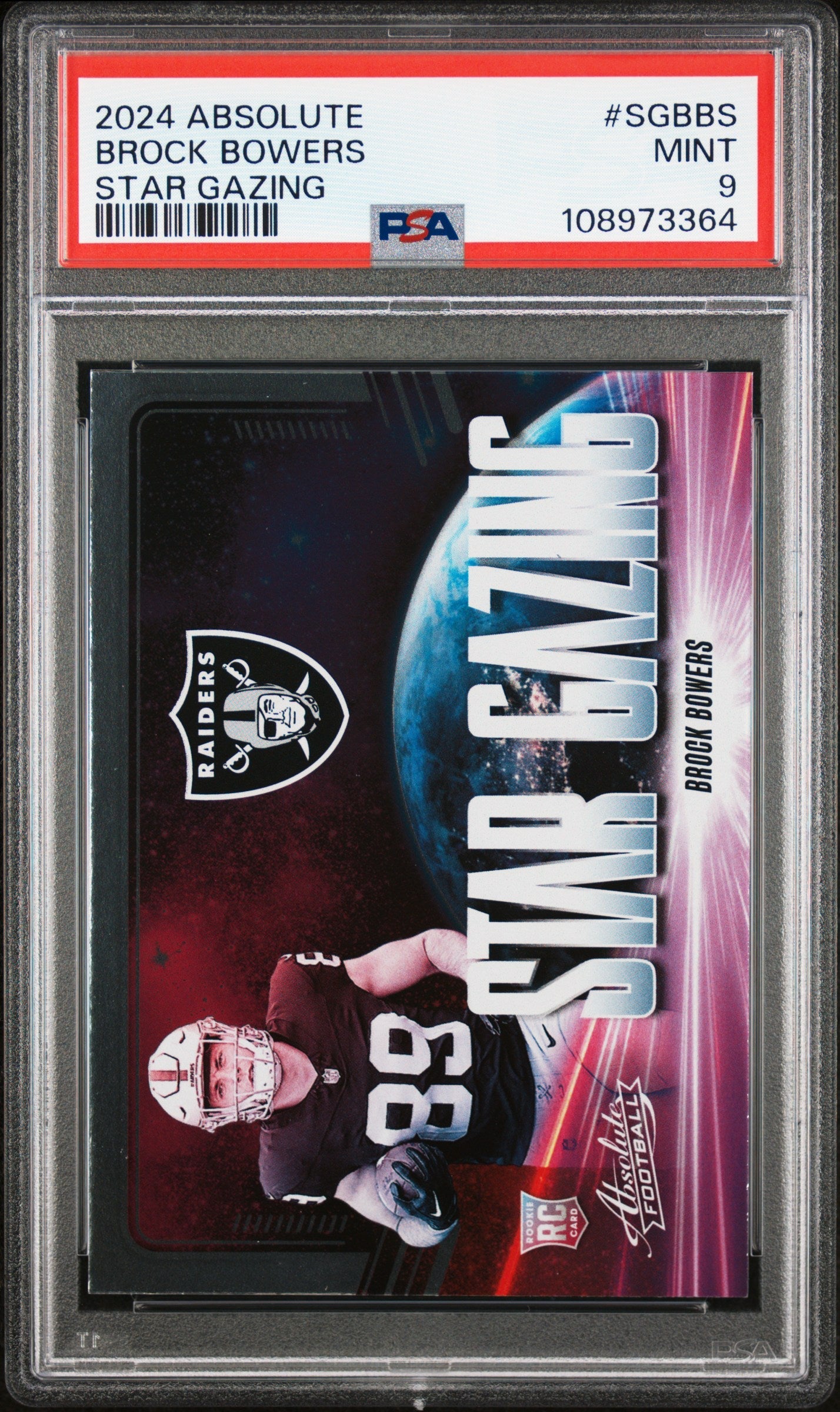Graded 2024 Panini Absolute Brock Bowers #SGBBS Star Gazing Rookie RC Football Card PSA 9 Mint