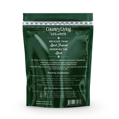 Country Living 6” Gullet Flats Dog Treats – 20 Count Bag – All-Natural Beef Esophagus Chews – High-Protein, Easily Digestible, Single-Ingredient Dog Treats – Grain-Free & Long-Lasting