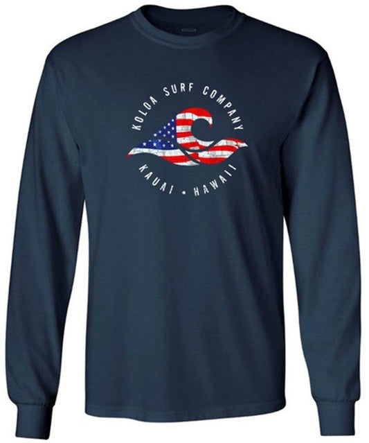 Koloa Vintage USA Flag Wave Long Sleeve T-Shirt