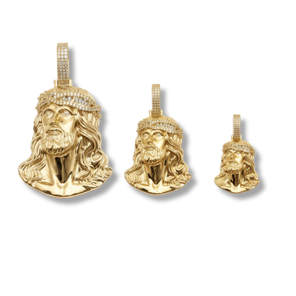 Moissanite Jesus Head Piece Pendant - 14K Gold Plated Solid 925 Sterling Silver