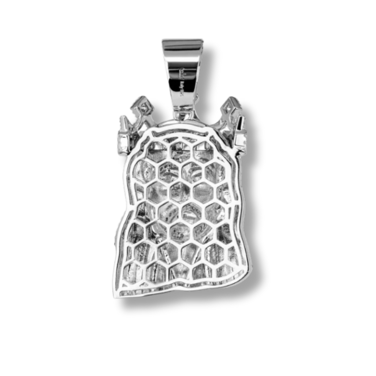 Moissanite Iced King Crown Jesus Head Piece Pendant - 925 Sterling Silver