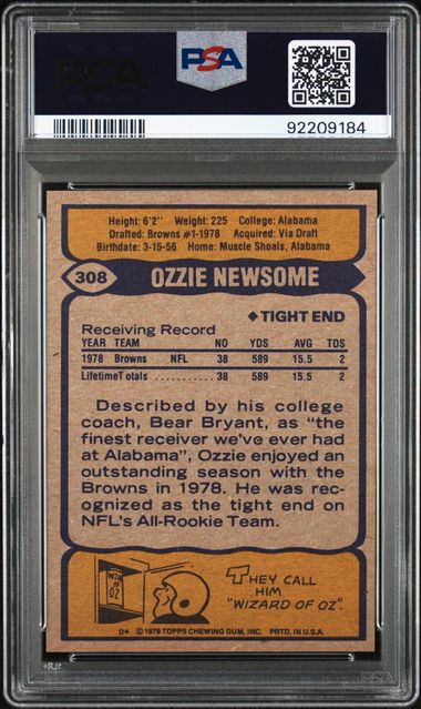 Graded 1979 Topps Ozzie Newsome #308 Rookie RC Football Card PSA 8 NM-MT