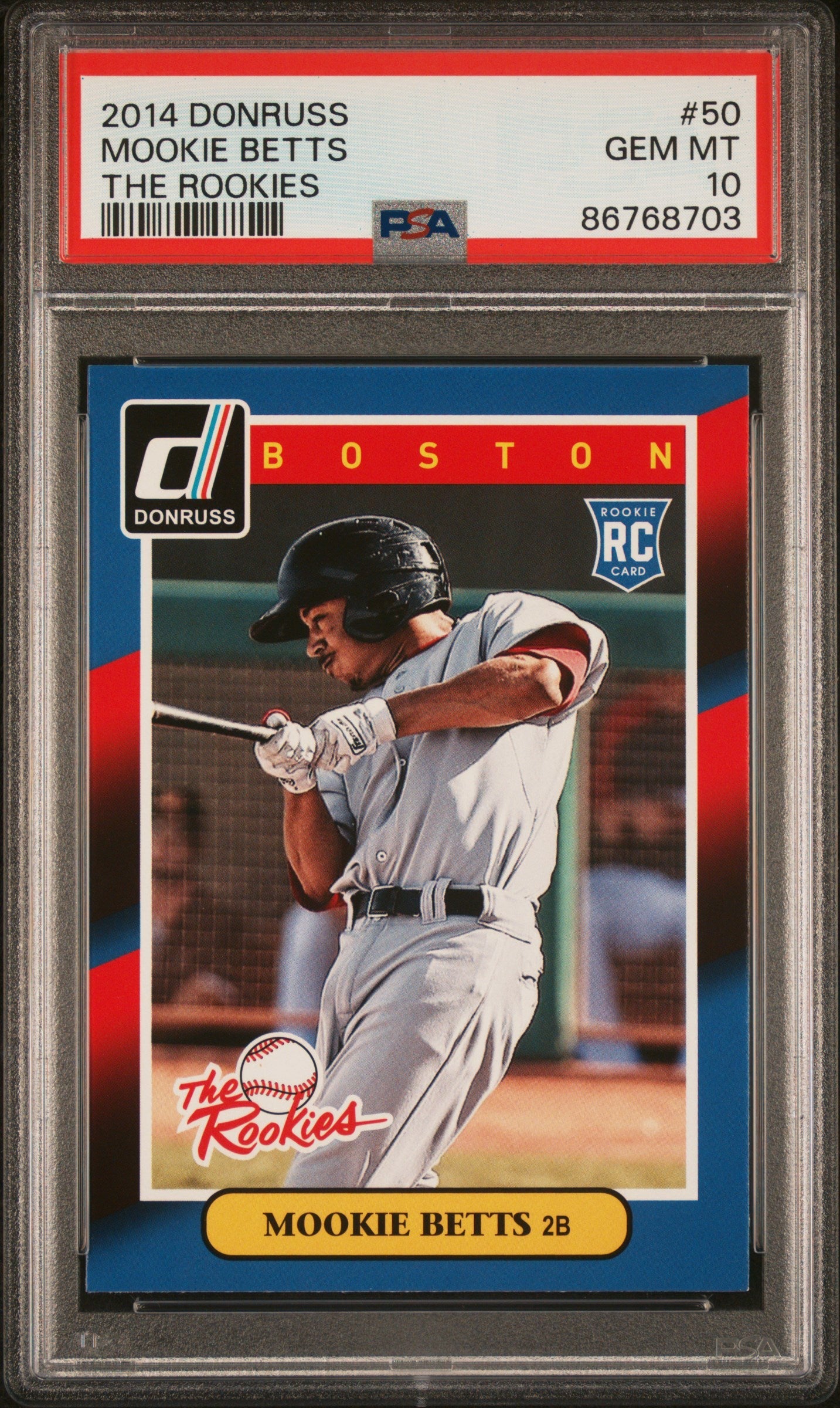 Graded 2014 Panini Donruss Mookie Betts #50 The Rookies Rookie RC Baseball Card PSA 10 Gem Mint