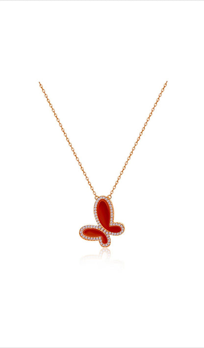 Mother of Pearl w/ 18k Gold & Cubic Zirconia Butterfly Necklace Jewelry