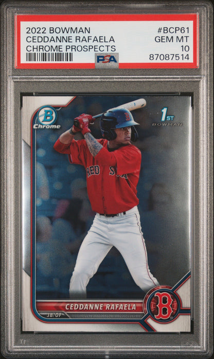 Graded 2022 Topps Bowman Ceddanne Rafaela #BCP61 Chrome Prospects Rookie RC Baseball Card PSA 10 Gem Mint