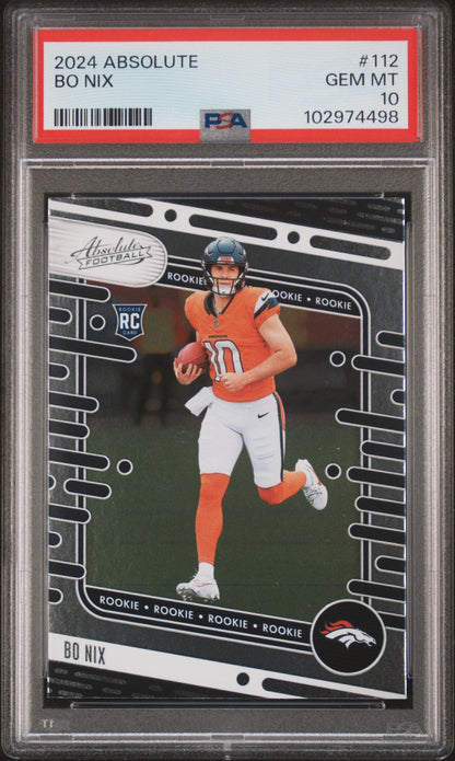 Graded 2024 Panini Absolute Bo Nix #112 Rookie RC Football Card PSA 10 Gem Mint