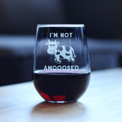 Not Amooosed - Cow Stemless Wine Glass - Cute Funny Cow Gifts and Home Decor - Large Glasses