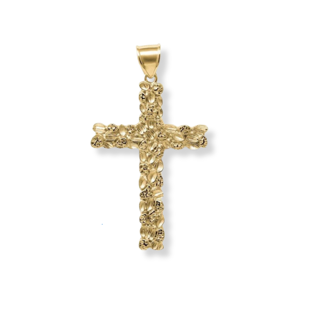 14K Gold Gold Nugget Cross Pendant 925 Sterling Silver