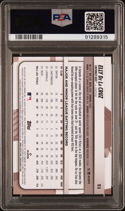 Graded 2024 Topps Big League Elly De La Cruz #51 Rookie RC Baseball Card PSA 10 Gem Mint