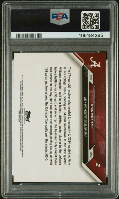Graded 2024 Topps Bowman U Now Ryan Williams #2 Purple /25 Rookie RC Football Card PSA 10 Auto Grade Gem Mint