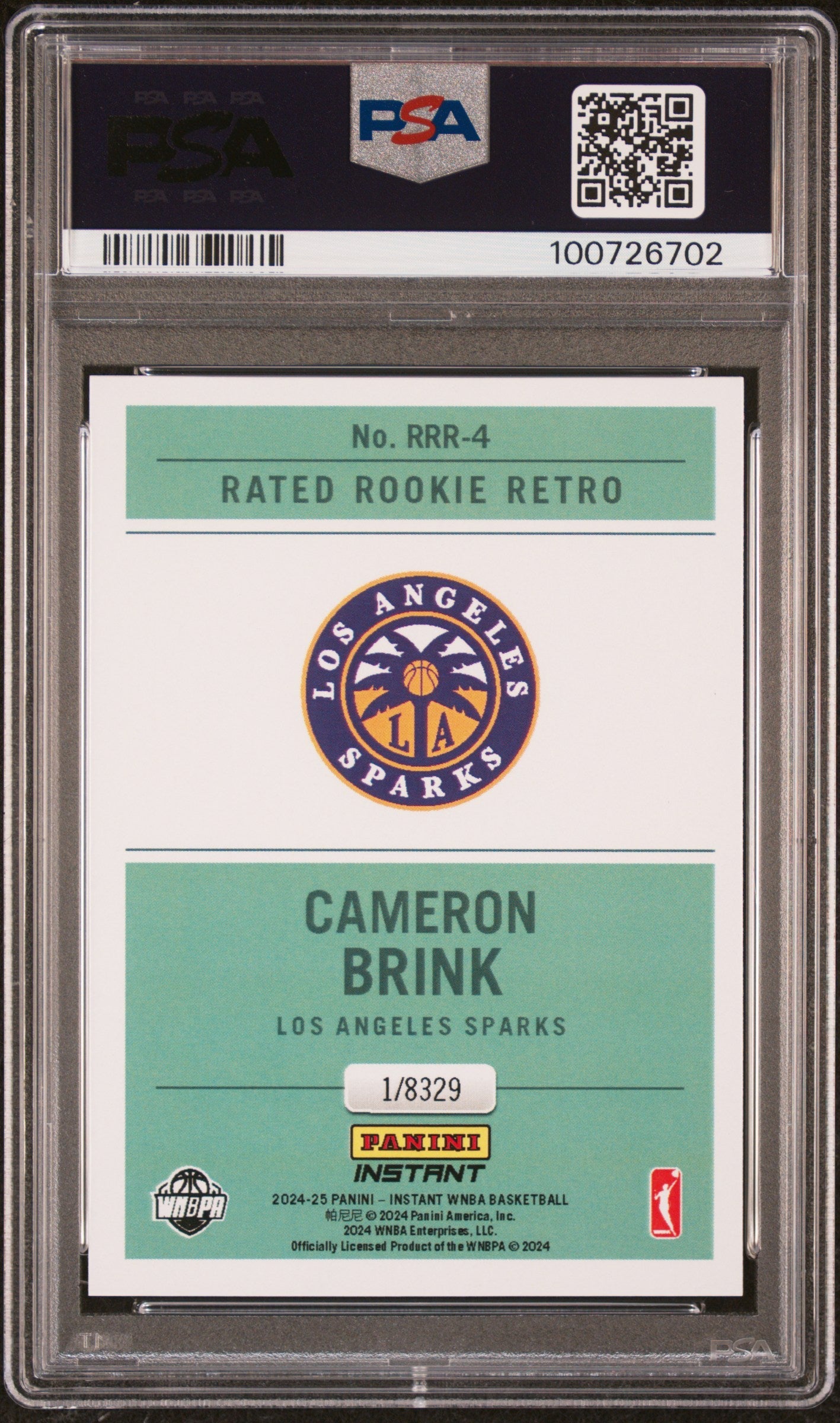 Graded 2024 Panini Instant WNBA Cameron Brink #RRR4 Rated Rookie Retro Rookie RC Basketball Card PSA 10 Gem Mint
