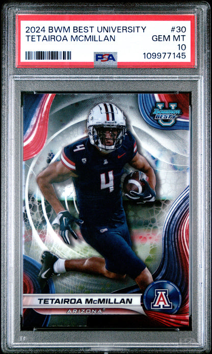 Graded 2024 Topps Bowman Best University Tetairoa McMillan #30 Rookie RC Football Card PSA 10 Gem Mint