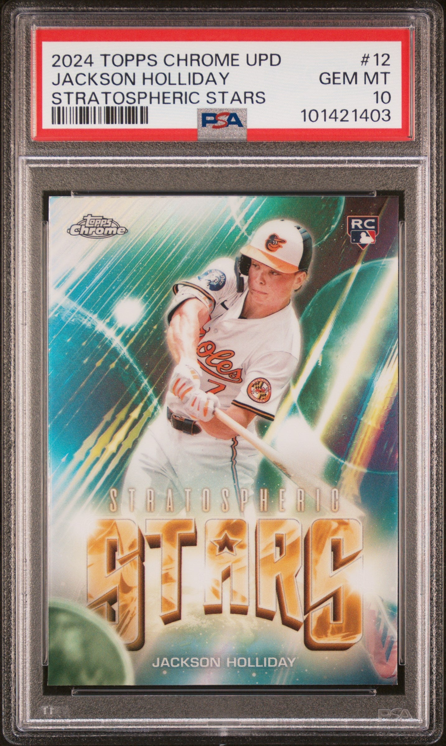 Graded 2024 Topps Chrome Update Jackson Holliday #12 Stratospheric Stars Rookie RC Baseball Card PSA 10 Gem Mint