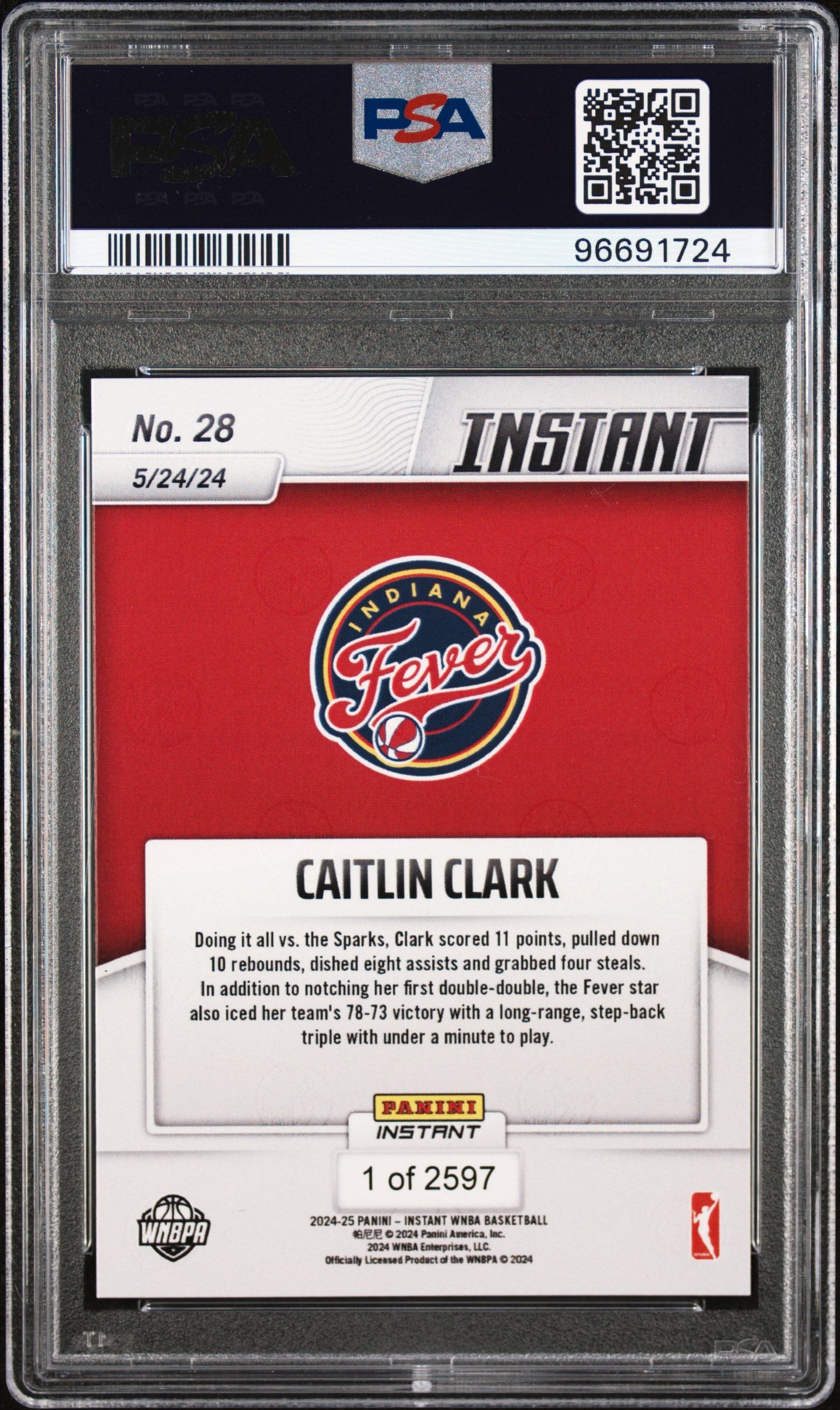 Graded 2024 Panini Instant WNBA Caitlin Clark #28 Rookie RC Basketball Card PSA 10 Gem Mint