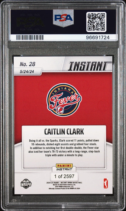 Graded 2024 Panini Instant WNBA Caitlin Clark #28 Rookie RC Basketball Card PSA 10 Gem Mint