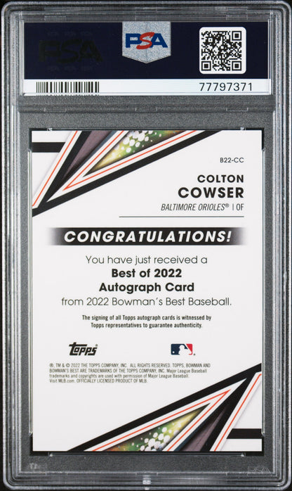Graded 2022 Topps Bowmans Best Colton Cowser #B22CC Best of 2022 Autographs Rookie RC Baseball Card PSA 10 Gem Mint