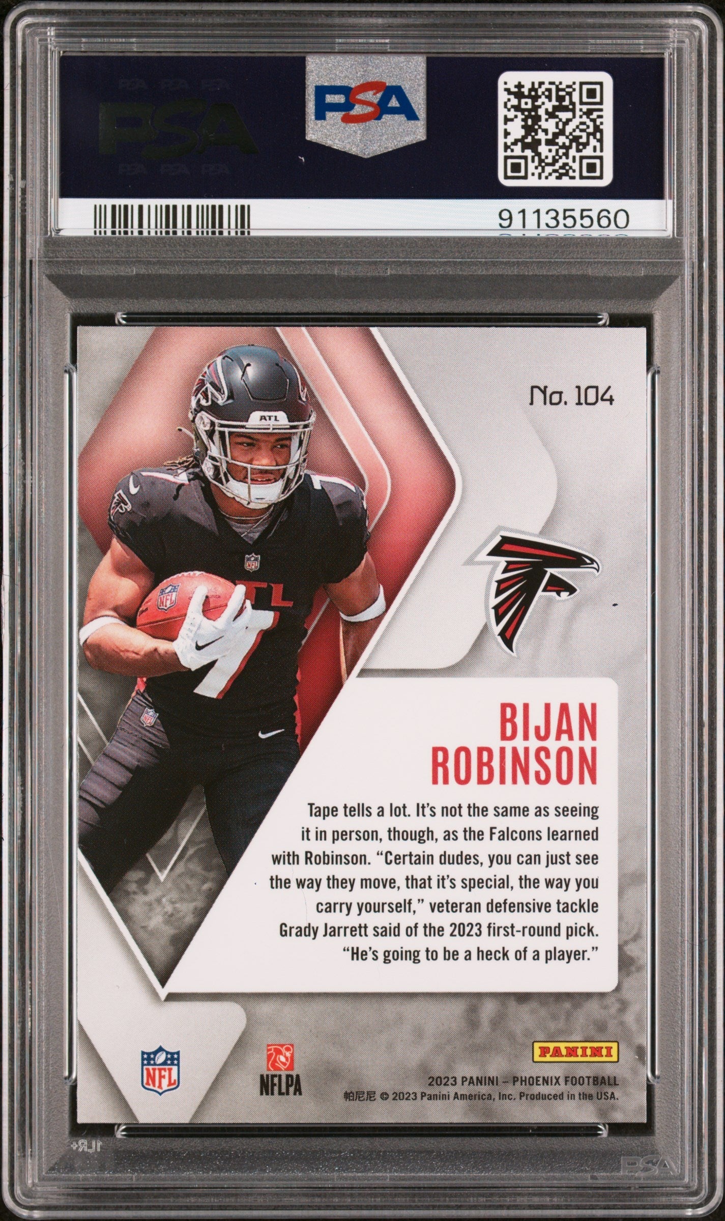 Graded 2023 Panini Phoenix Bijan Robinson #104 Silver Seismic Rookie RC Football Card PSA 10 Gem Mint