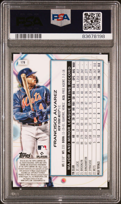 Graded 2023 Topps Cosmic Chrome Francisco Alvarez #179 Rookie RC Baseball Card PSA 10 Gem Mint