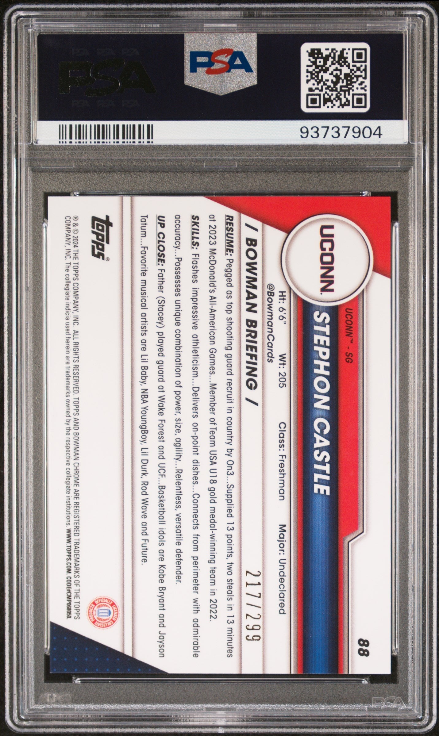 Graded 2023 Topps Bowman U Chrome Stephon Castle #88 Aqua Wave /299 Rookie RC Basketball Card PSA 10 Gem Mint