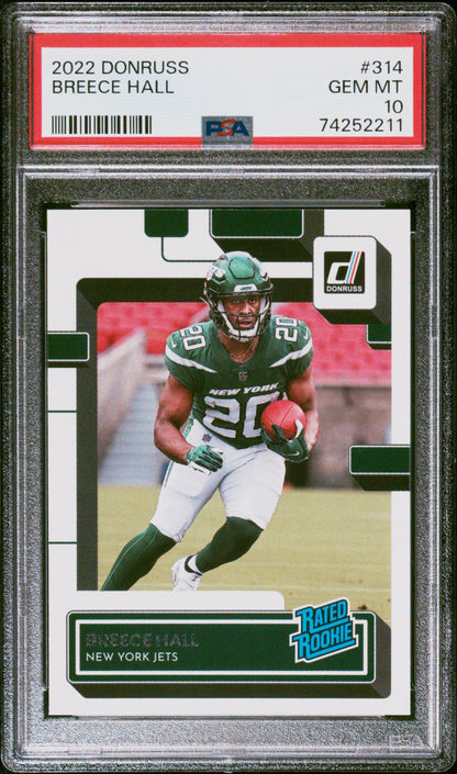 Graded 2022 Panini Donruss Breece Hall #314 Rookie RC Football Card PSA 10 Gem Mint