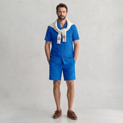 Ocean Blue Men's Button Down Resort Shirt, Modern Fit