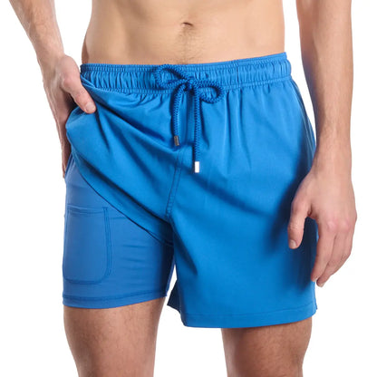 Ocean Blue Hybrid Short, Compression Lined Swim and Resort Trunk