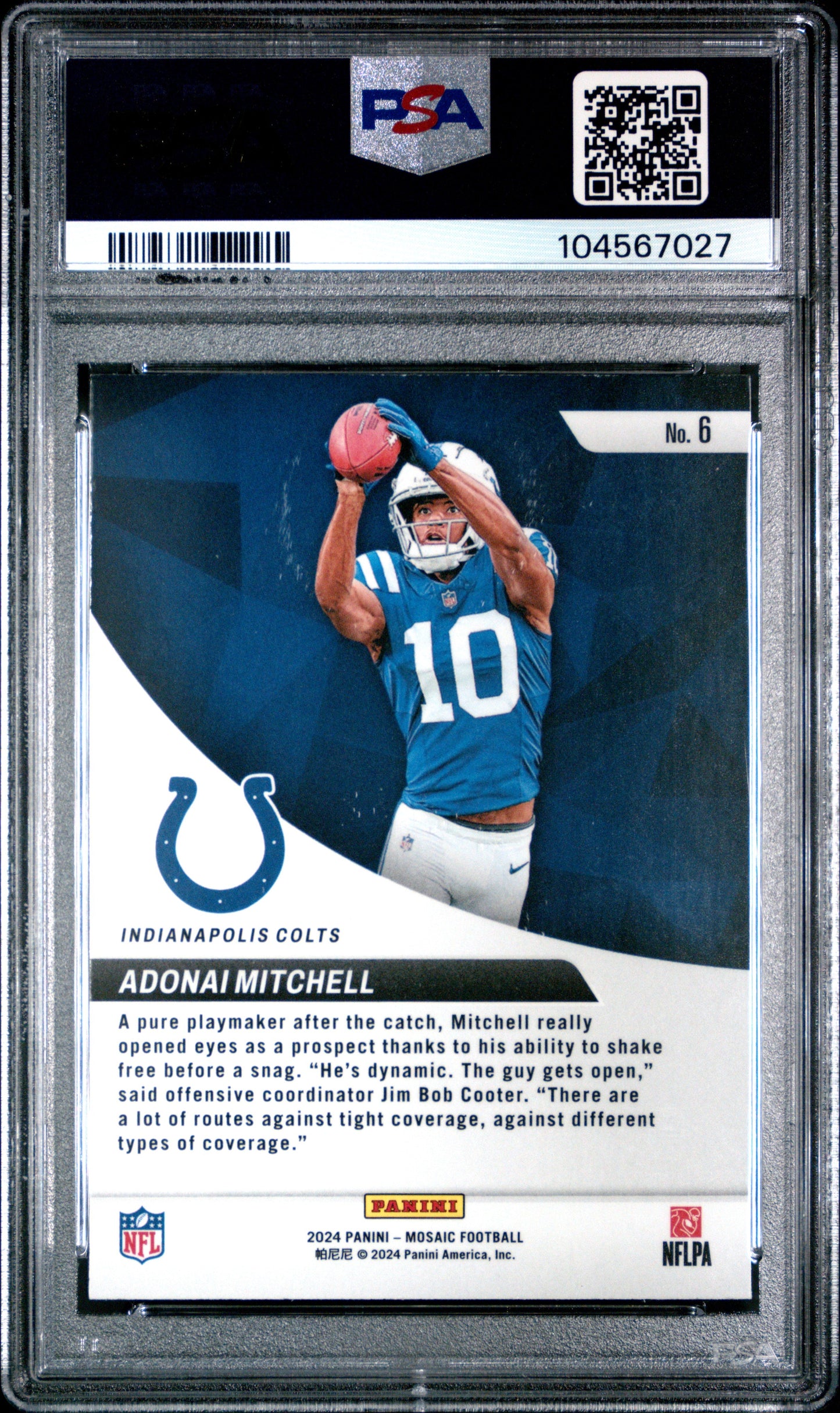 Graded 2024 Panini Mosaic Adonai Mitchell #6 Elevate Rookie RC Football Card PSA 10 Gem Mint