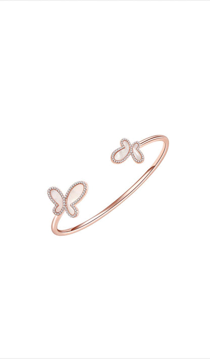 .925 Silver w/ Dual Mother Of Pearl Butterfly Bangle Bracelet Women's Jewelry (Copy)
