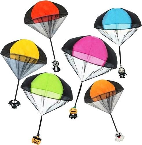 Bundle of 6 Pack Halloween Parachute Toys & 360 Halloween Temporary Tattoos