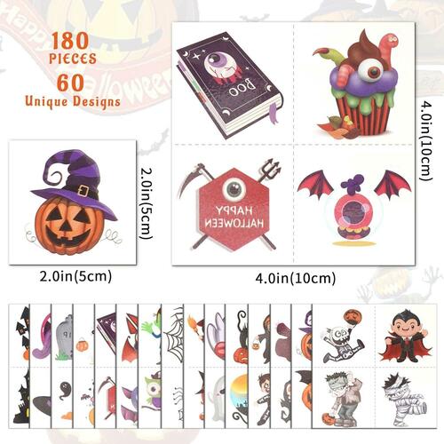 Bundle of 6 Pack Halloween Parachute Toys & 360 Halloween Temporary Tattoos
