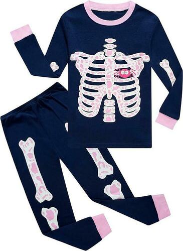 Family Feeling Little Girls 2 Piece Pajamas Set Skeleton/Glow-in-the-dark Size2T