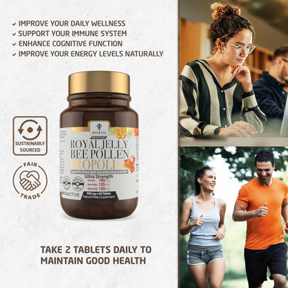 Bee and You Royal Jelly Tablet, Propolis Extract, Bee Pollen, 100% Natural  60ct EXP 12/2026