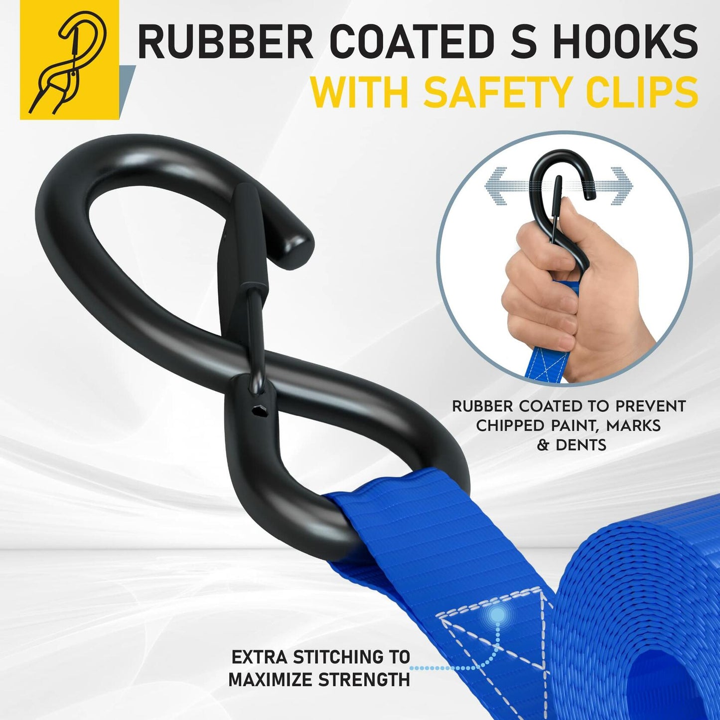4 Pack 15 FT Ratchet Straps Heavy Duty 2200 LB Break Strength Safety Lock S Hook