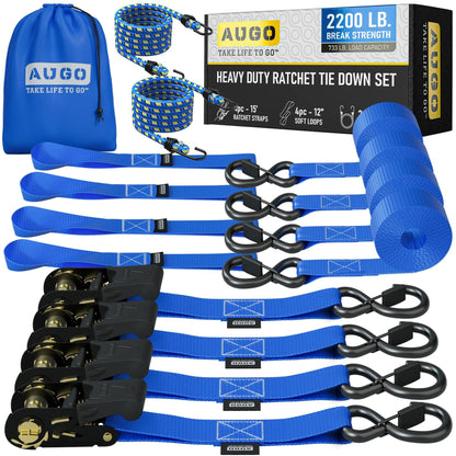 4 Pack 15 FT Ratchet Straps Heavy Duty 2200 LB Break Strength Safety Lock S Hook