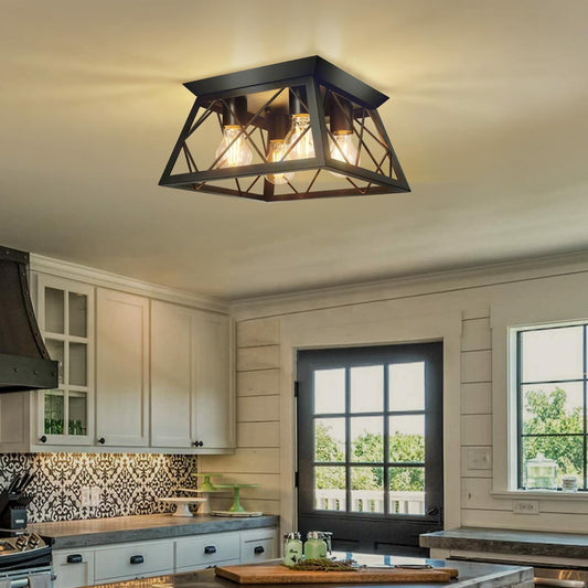 4-Light Flush Mount Ceiling Light- Bulb NOT Included, Industrial Close - Black