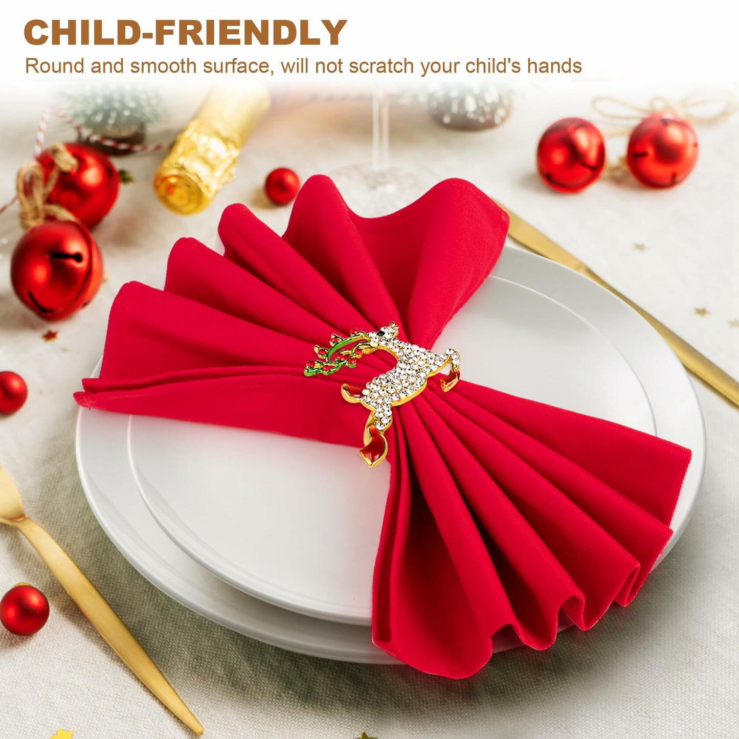 12 pack Gold Christmas Napkin Rings with Bling Various Christmas Napkin Holders