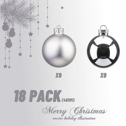 18PCS 1.8inch(45mm) Glass Christmas Ball Ornaments , Decorations, (Silver)