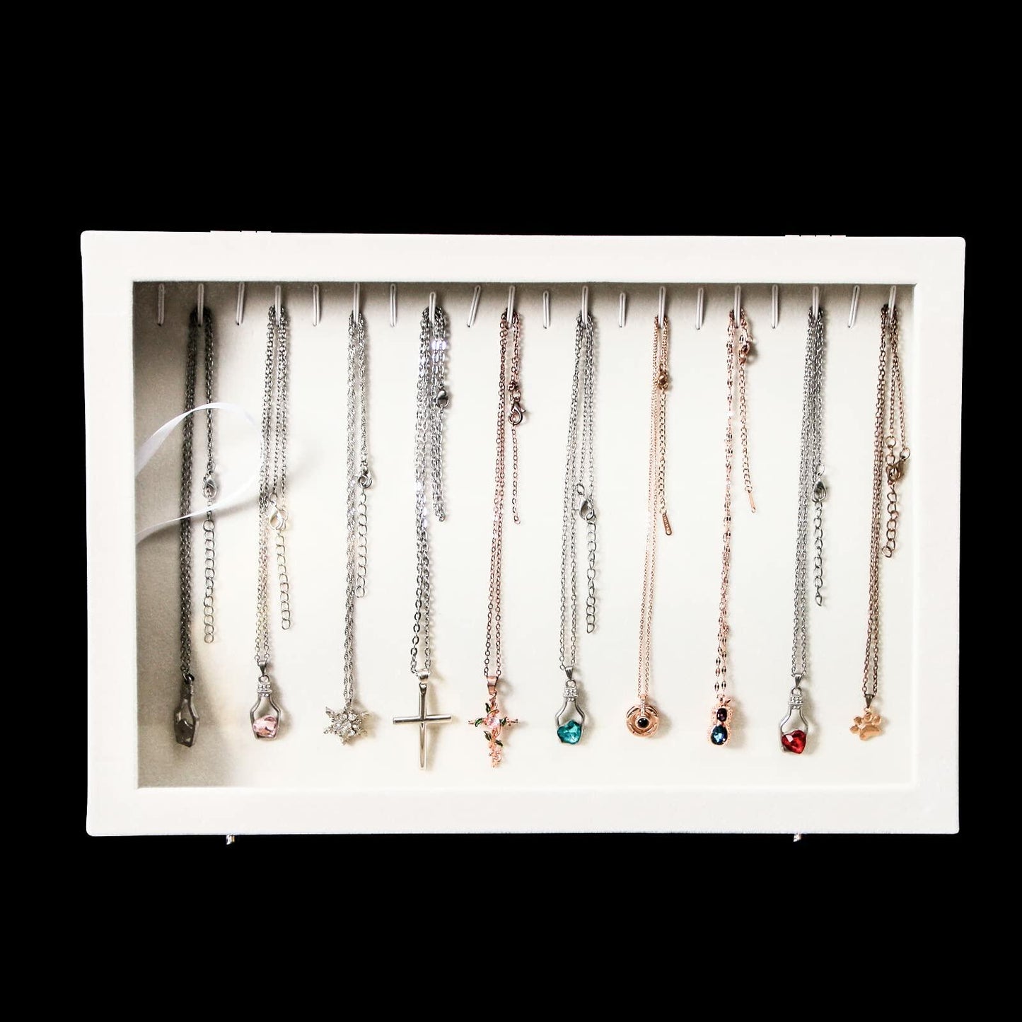 20 Hooks Necklace Organizer Holder Display Case Box, Jewelry Storage - Beige