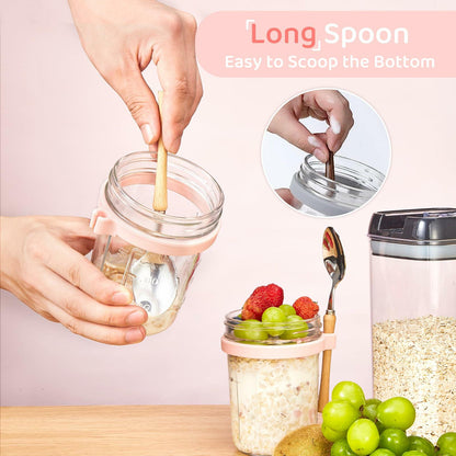 2 Pack Overnight Oats Containers with Lids and Spoons, 16oz Glass Mason Jars