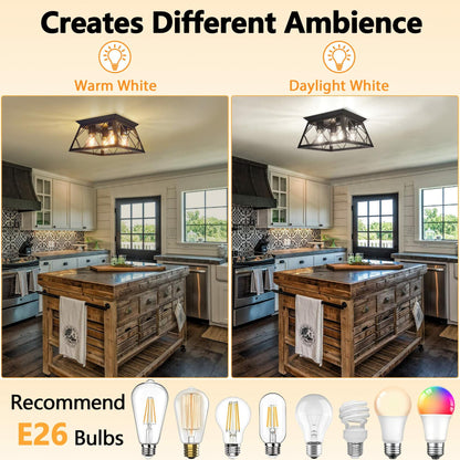 4-Light Flush Mount Ceiling Light- Bulb NOT Included, Industrial Close - Black
