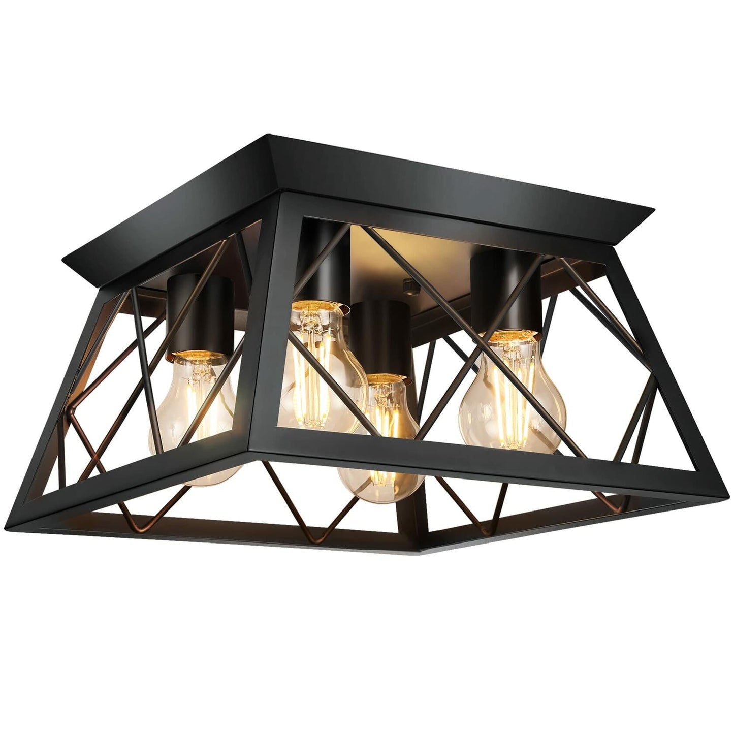 4-Light Flush Mount Ceiling Light- Bulb NOT Included, Industrial Close - Black